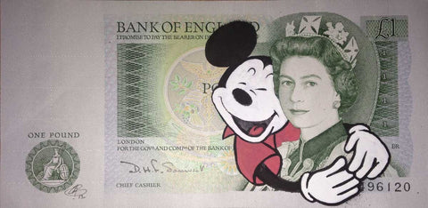 Lewis Bannister original artwork, Mickey Hug (pound note)