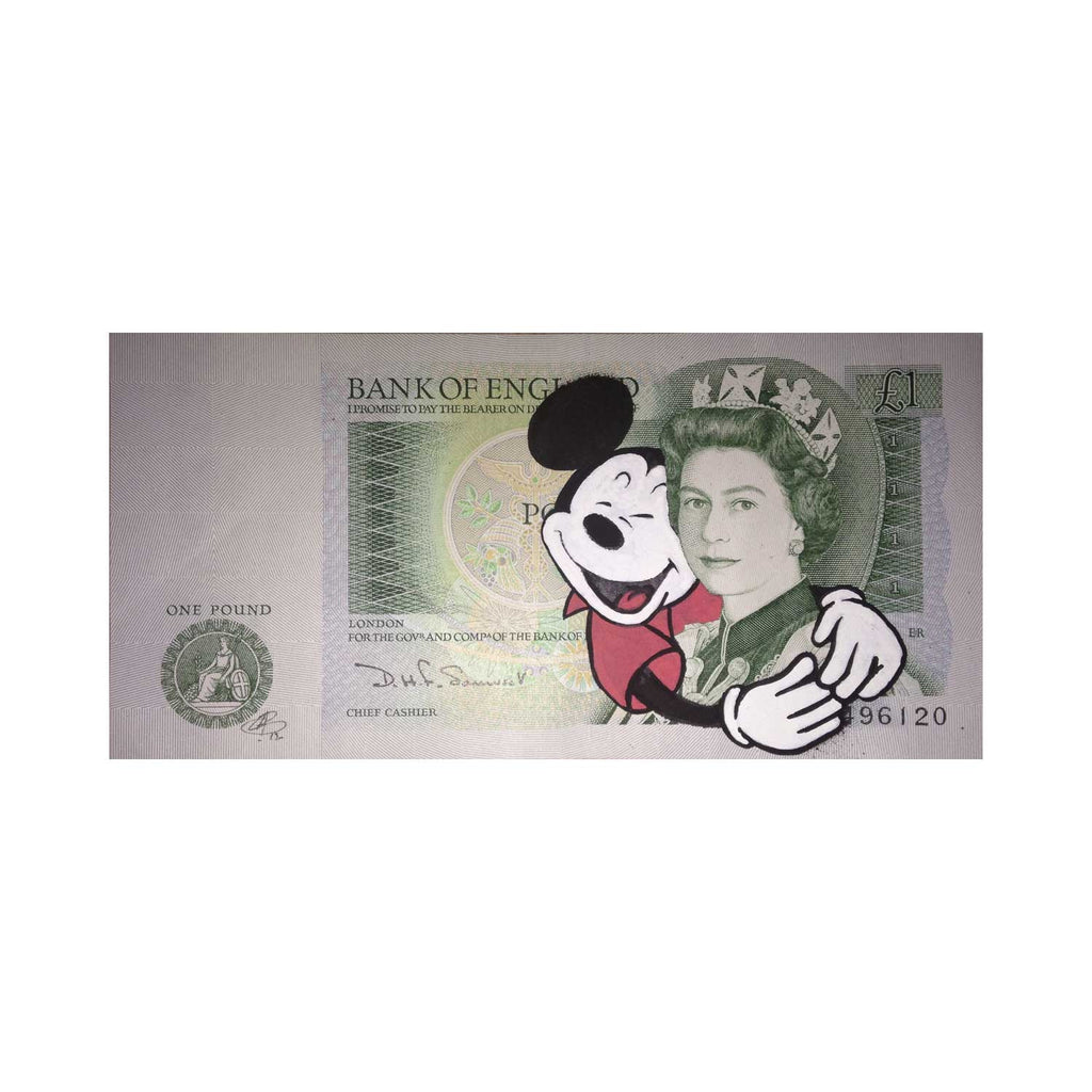 Lewis Bannister original artwork, Mickey Hug (pound note)